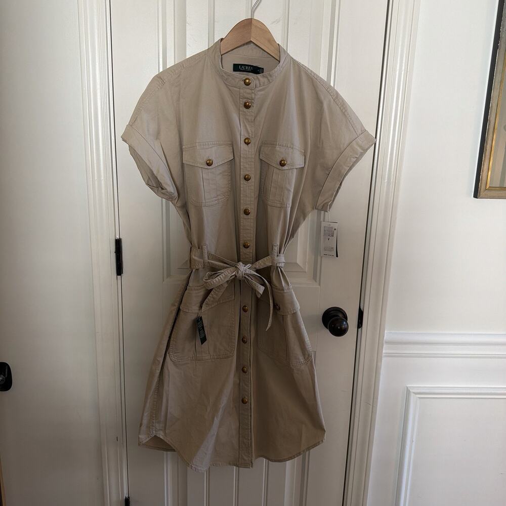 NWT Lauren Ralph Lauren Khaki Utility Shirt Dress Women’s Size 6